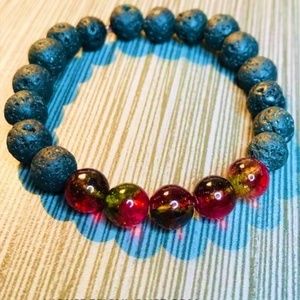 Lava and Watermelon Tourmaline Bracelet